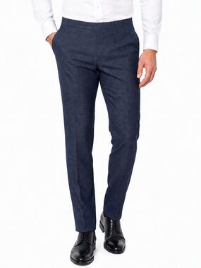 NWT Incotex Cotton Wool Navy Blue Micro Pattern Trouser Pants Sz 54